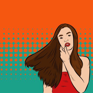 Genç bir kadın modelin tasviri. Yakın poz. Uzun düz saçlar..