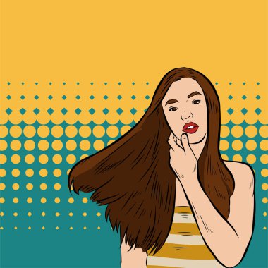 Genç bir kadın modelin tasviri. Yakın poz. Uzun düz saçlar..