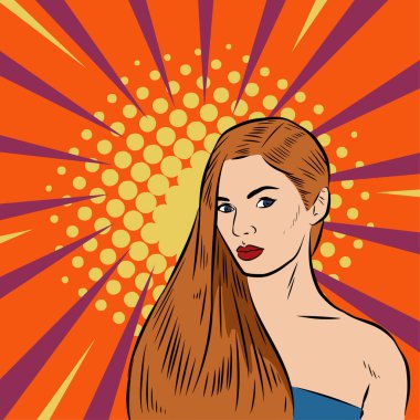 Genç bir kadın modelin tasviri. Yakın poz. Uzun düz saçlar..