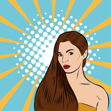 Genç bir kadın modelin tasviri. Yakın poz. Uzun düz saçlar..