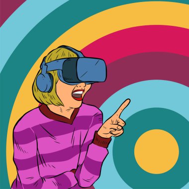 Young female wearing virtual reality goggle headset technology clipart