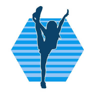 Hareketli bir kadın dansçının silueti. Dans eden zayıf bir kadının silueti..