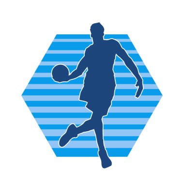Basket oyuncusunun silueti hareket halinde. Bir erkek basket topu atleti silueti..