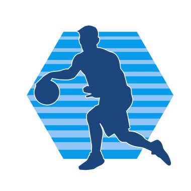 Basket oyuncusunun silueti hareket halinde. Bir erkek basket topu atleti silueti..