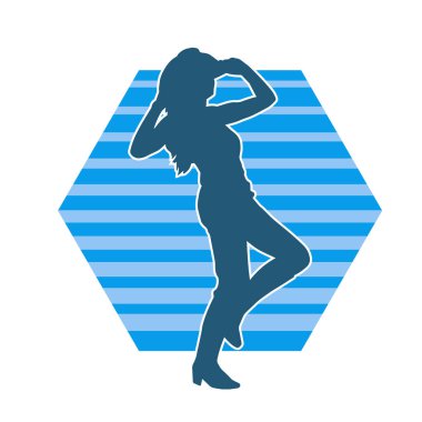 Kovboy kostümü giymiş bir kadın modelin silueti. Silah taşıyan bir kovboy kız silueti..