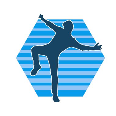 Hareket halindeki bir erkek dansçının silueti. Dans eden zayıf bir adamın silueti..