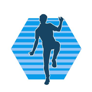 Hareket halindeki bir erkek dansçının silueti. Dans eden zayıf bir adamın silueti..