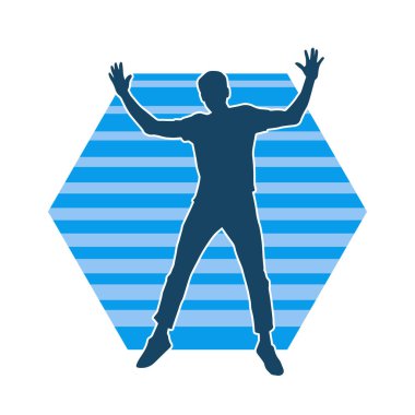 Hareket halindeki bir erkek dansçının silueti. Dans eden zayıf bir adamın silueti..