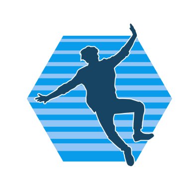 Hareket halindeki bir erkek dansçının silueti. Dans eden zayıf bir adamın silueti..