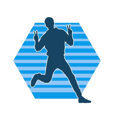 Hareket halindeki bir erkek dansçının silueti. Dans eden zayıf bir adamın silueti..