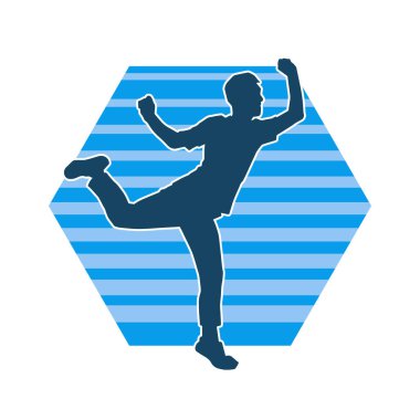 Hareket halindeki bir erkek dansçının silueti. Dans eden zayıf bir adamın silueti..