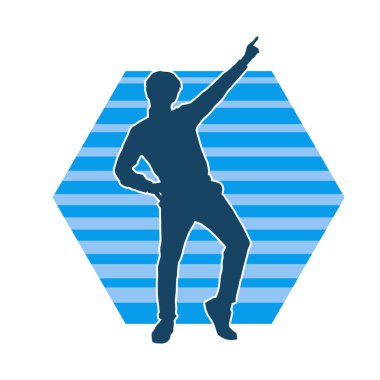 Hareket halindeki bir erkek dansçının silueti. Dans eden zayıf bir adamın silueti..