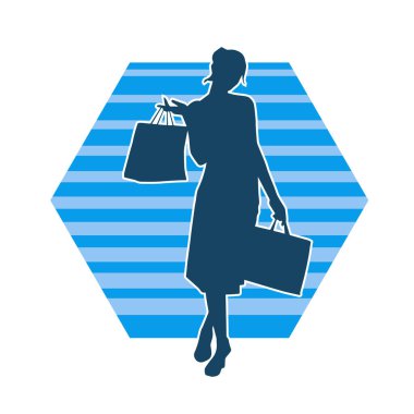 Sıska genç bir kadının silüeti alışveriş torbaları taşıyor..