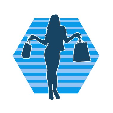 Sıska genç bir kadının silüeti alışveriş torbaları taşıyor..