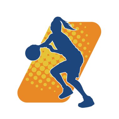 Basket oyuncusunun silueti hareket halinde. Kadın bir basket atleti silueti..