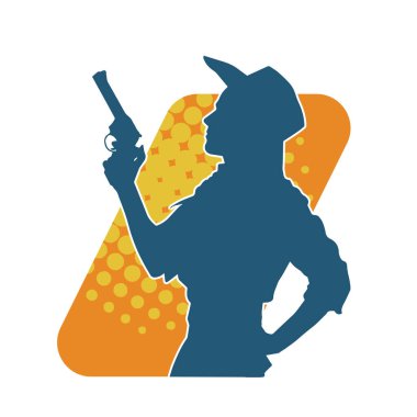 Silhouette of a female model wearing cowboy costume. Silhouette of a cowgirl carrying hand gun. clipart