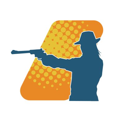 Kovboy kostümü giymiş bir kadın modelin silueti. Silah taşıyan bir kovboy kız silueti..