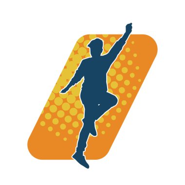 Hareket halindeki bir erkek dansçının silueti. Dans eden zayıf bir adamın silueti..