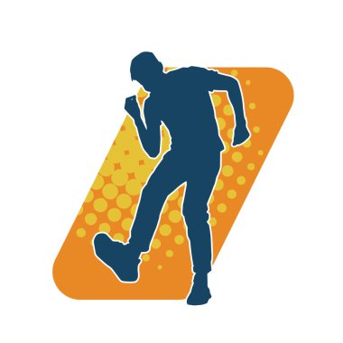 Hareket halindeki bir erkek dansçının silueti. Dans eden zayıf bir adamın silueti..