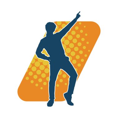 Hareket halindeki bir erkek dansçının silueti. Dans eden zayıf bir adamın silueti..