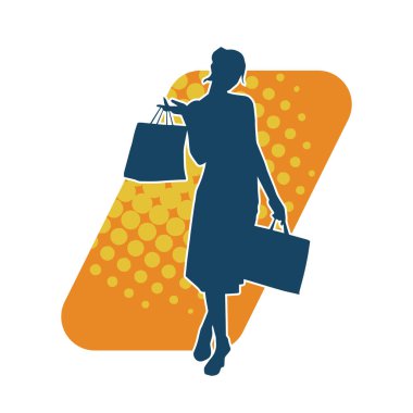 Sıska genç bir kadının silüeti alışveriş torbaları taşıyor..