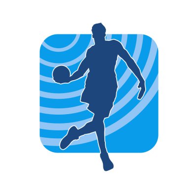 Basket oyuncusunun silueti hareket halinde. Bir erkek basket topu atleti silueti..