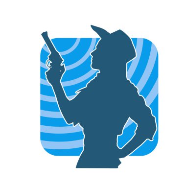 Silhouette of a female model wearing cowboy costume. Silhouette of a cowgirl carrying hand gun. clipart