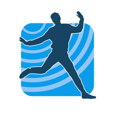 Hareket halindeki bir erkek dansçının silueti. Dans eden zayıf bir adamın silueti..