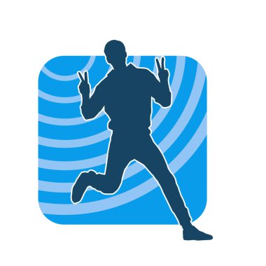 Hareket halindeki bir erkek dansçının silueti. Dans eden zayıf bir adamın silueti..