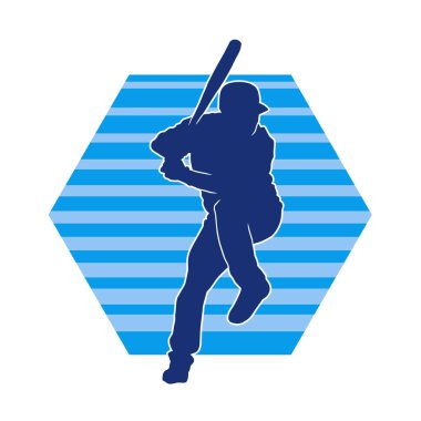 Hareketli bir erkek beyzbol oyuncusunun silueti. Vurucu olarak beyzbol oynayan bir adamın silueti..