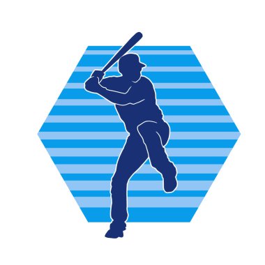 Hareketli bir erkek beyzbol oyuncusunun silueti. Vurucu olarak beyzbol oynayan bir adamın silueti..