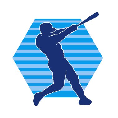 Hareketli bir erkek beyzbol oyuncusunun silueti. Vurucu olarak beyzbol oynayan bir adamın silueti..