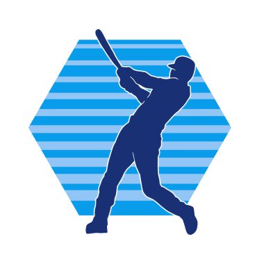 Hareketli bir erkek beyzbol oyuncusunun silueti. Vurucu olarak beyzbol oynayan bir adamın silueti..