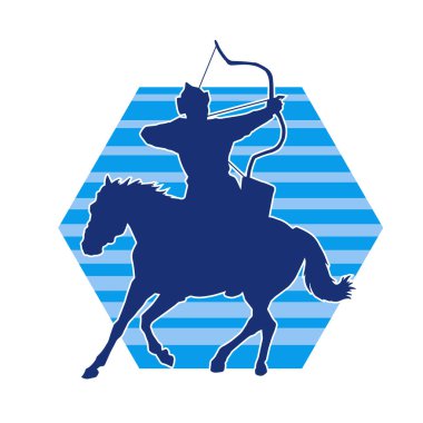 Eski bir süvari askerinin silueti okçuluk silahına nişan alıyor. Koşan atında bir okçunun silüeti..