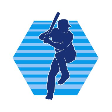 Hareketli bir erkek beyzbol oyuncusunun silueti. Vurucu olarak beyzbol oynayan bir adamın silueti..