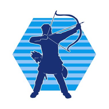 Hareketli erkek okçu savaşçısının silueti. Okçuluk silahı taşıyan bir adamın silueti..