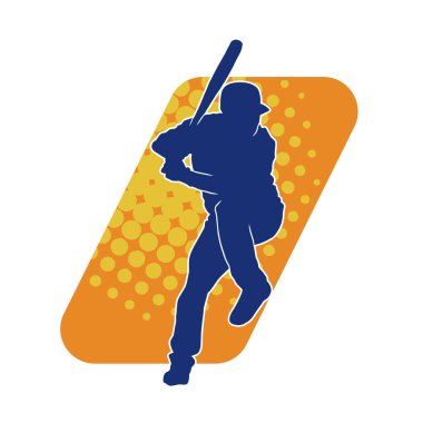 Hareketli bir erkek beyzbol oyuncusunun silueti. Vurucu olarak beyzbol oynayan bir adamın silueti..