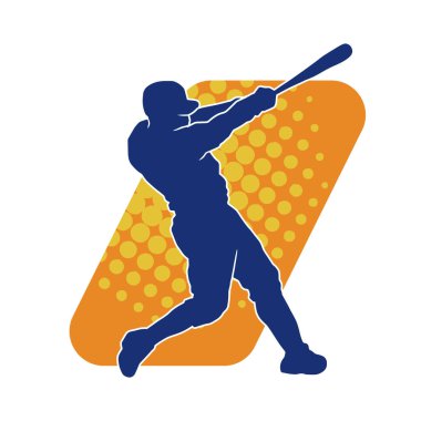 Hareketli bir erkek beyzbol oyuncusunun silueti. Vurucu olarak beyzbol oynayan bir adamın silueti..