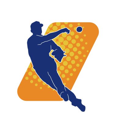 Beyzbol atıcısının silueti top atmaya hazır. Erkek beyzbol atıcısının silueti hareket halinde..