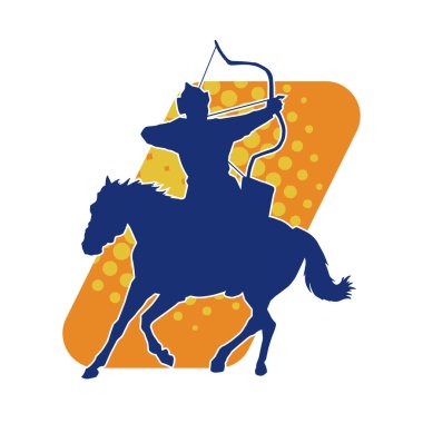 Eski bir süvari askerinin silueti okçuluk silahına nişan alıyor. Koşan atında bir okçunun silüeti..