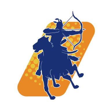 Eski bir süvari askerinin silueti okçuluk silahına nişan alıyor. Koşan atında bir okçunun silüeti..