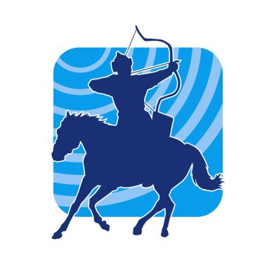 Eski bir süvari askerinin silueti okçuluk silahına nişan alıyor. Koşan atında bir okçunun silüeti..