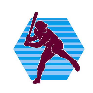 Hareketli bir erkek beyzbol oyuncusunun silueti. Vurucu olarak beyzbol oynayan bir adamın silueti..