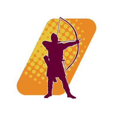 Hareketli erkek okçu savaşçısının silueti. Okçuluk silahı taşıyan bir adamın silueti..