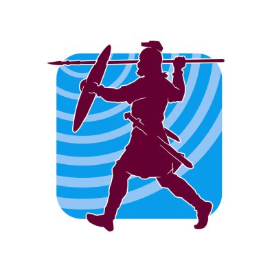 Mızrak ve kalkan taşıyan bir erkek askerin silueti..