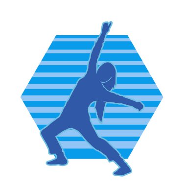 Hareketli bir kadın dansçının silueti. Dans eden zayıf bir kadının silueti..