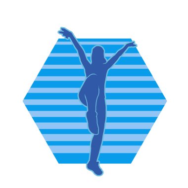 Hareketli bir kadın dansçının silueti. Dans eden zayıf bir kadının silueti..