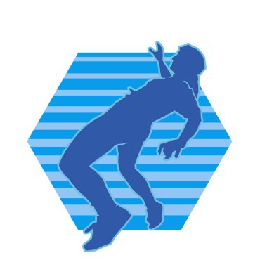 Hareket halindeki bir erkek dansçının silueti. Dans eden zayıf bir adamın silueti..