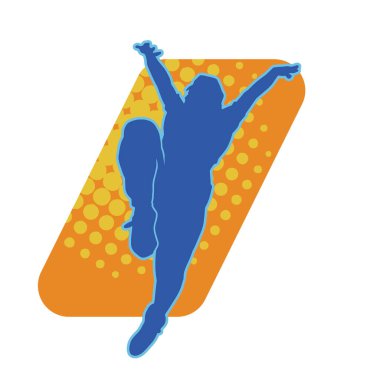 Hareket halindeki bir erkek dansçının silueti. Dans eden zayıf bir adamın silueti..