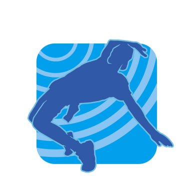 Hareket halindeki bir erkek dansçının silueti. Dans eden zayıf bir adamın silueti..